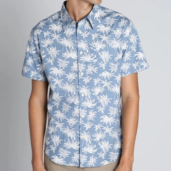 NWT Jachs New York Men's Sz M Short Sleeve Shirt Stretch Button Front Blue Palm - Picture 1 of 8